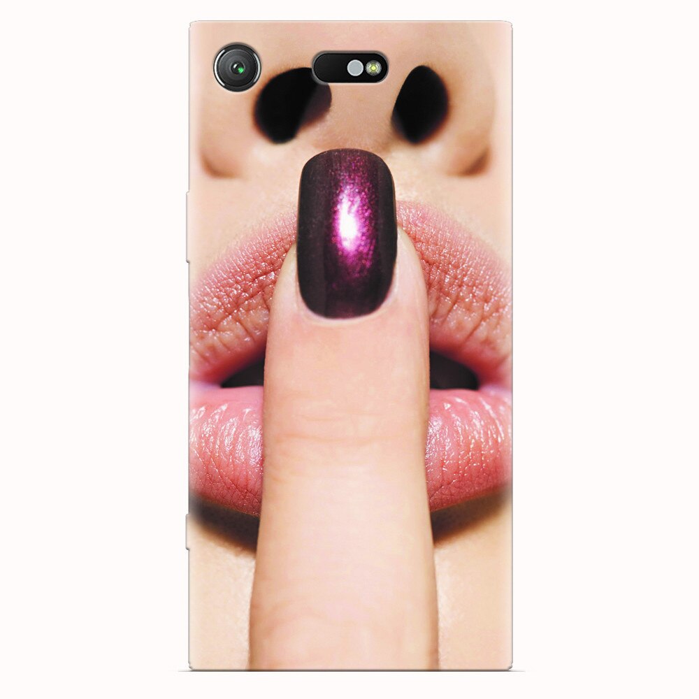 Husa silicon pentru Sony Xperia XZ1 Compact, Finger Purple Nailpolish Girl Lips
