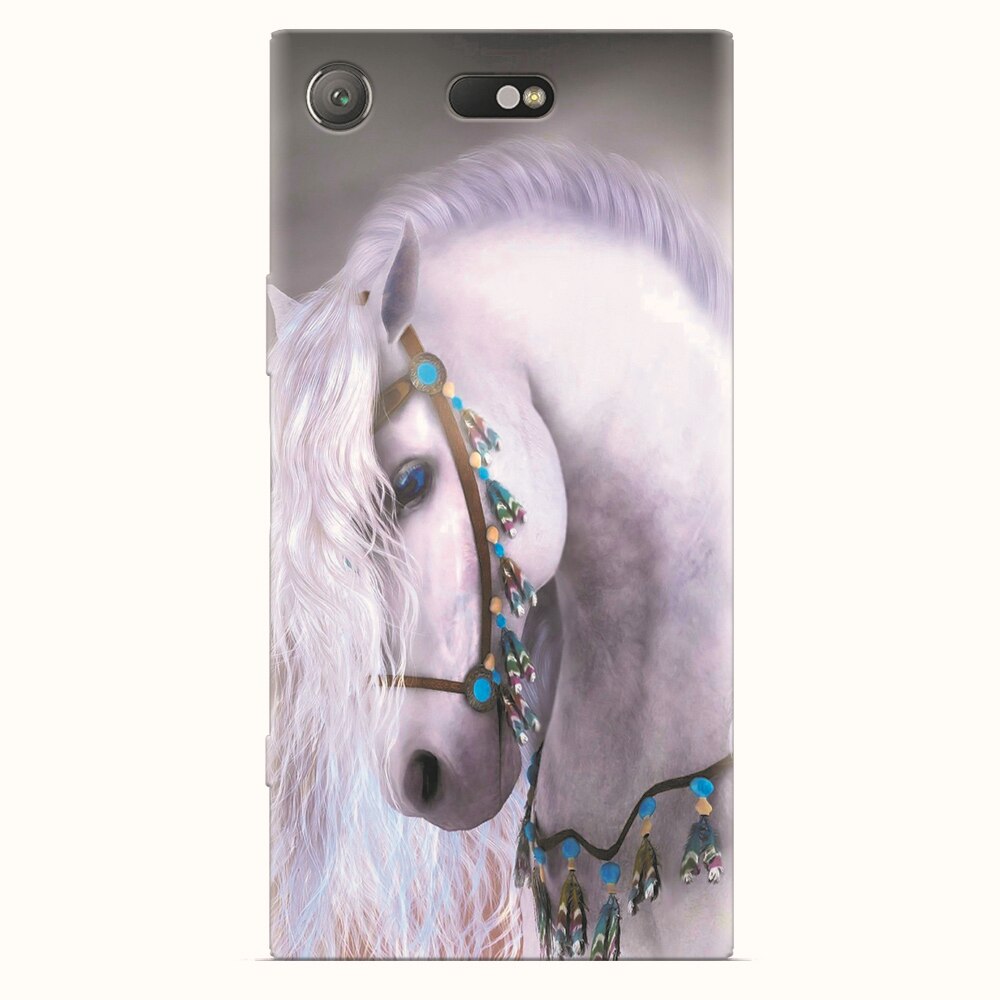 Husa silicon pentru Sony Xperia XZ1 Compact, White Horse