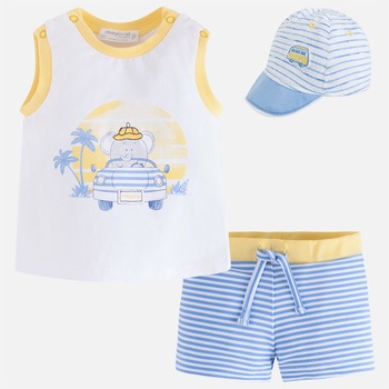 Set baie baiat palarie, maiou si pantaloni scurti Mayoral 1664PV18AZ, Multicolor Set baie baiat palarie, maiou si pantaloni scurti Mayoral 1664PV18AZ, Multicolor