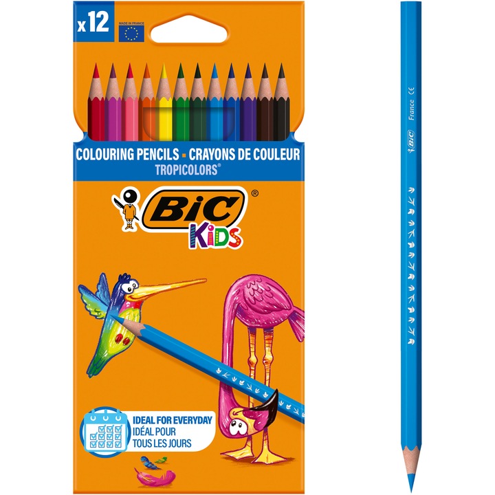 Цветни моливи BIC Tropicolors, Различни цветове, 12 броя/комплект