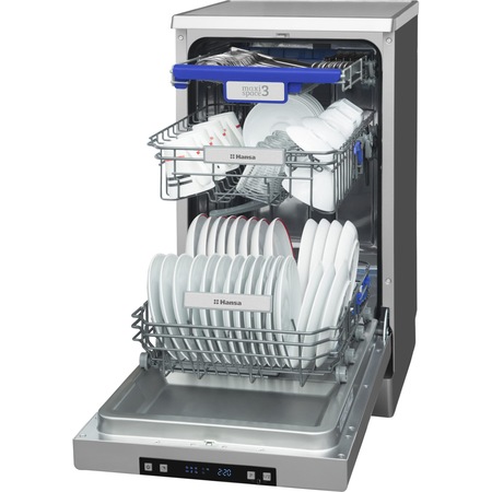 Masina de spalat vase Hansa ZWM426ESH.1, 10 seturi, 6 programe, Clasa E, Start delay, HalfLoad, H 45 cm, Argintiu