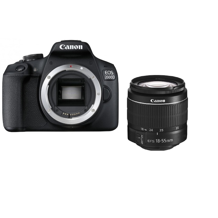 Canon EOS 2000D Fényképezőgép, 24.1 MP, Fekete + EF-S 18-55mm DC III Objektív