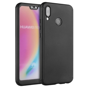 Husa Full Cover 360° (fata + spate + folie sticla) pentru Huawei P20 Lite, Negru Husa Full Cover 360° (fata + spate + folie sticla) pentru Huawei P20 Lite, Negru