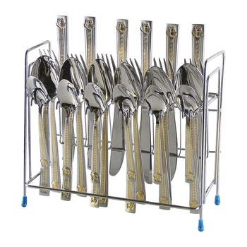 Set 24 tacamuri cu suport Elekom, Inox, Argintiu/Auriu Set 24 tacamuri cu suport Elekom, Inox, Argintiu/Auriu