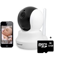 baby monitor wireless sricam sp020 pro fullhd 2mp video-audio bebelusi vedere nocturna sunet bidirectional push to talk rotire automata senzor miscare alb pachet bundle camera  card 32gb imagen 3_0_
0