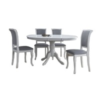 set masa lemn extensibila  4 scaune lemn aspect clasic elegant din lemn culoare alba tapiterie gri imagen 18_0_
0