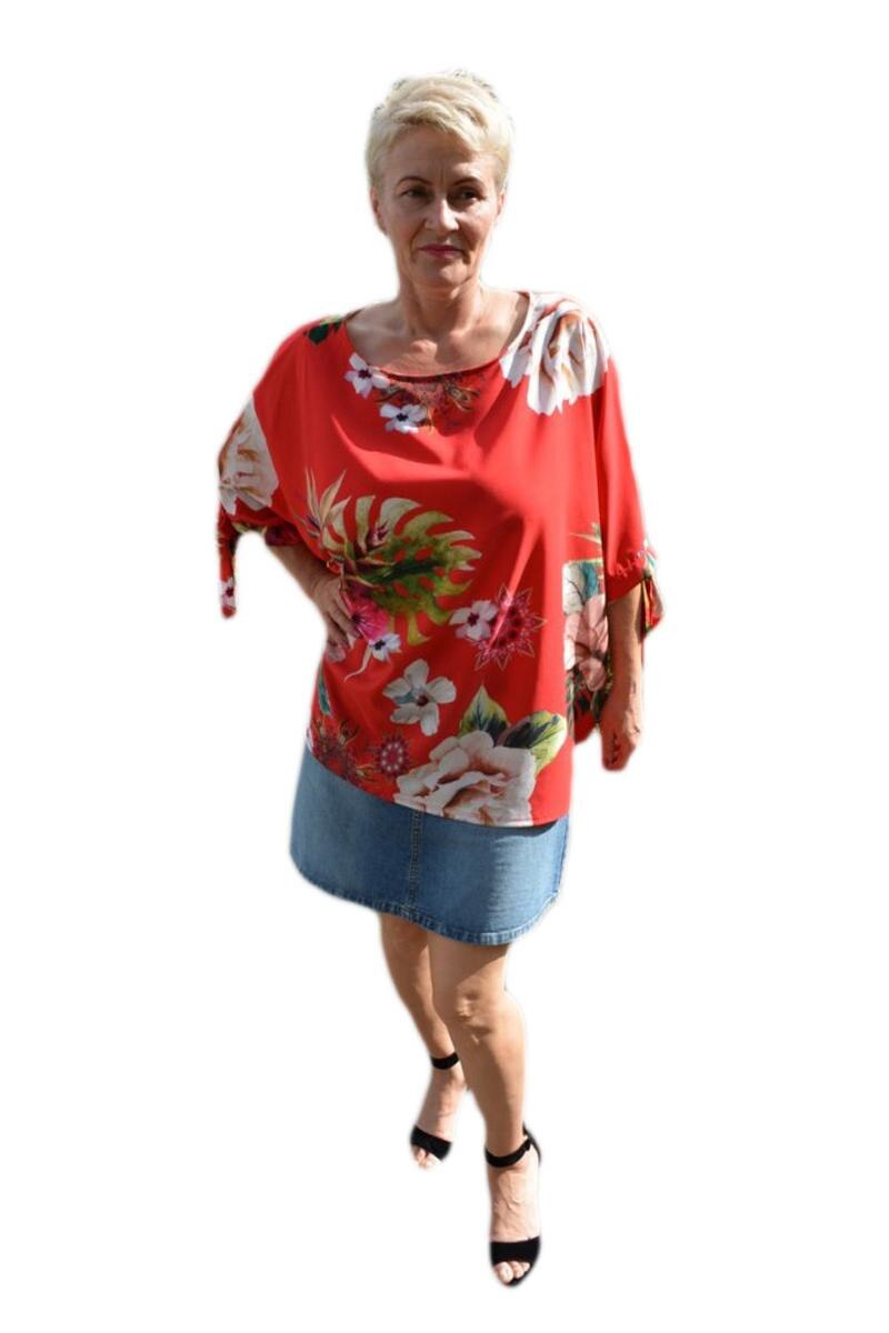 Bluza casual,imprimeu de flori mari,D&J Exclusive, Rosu
