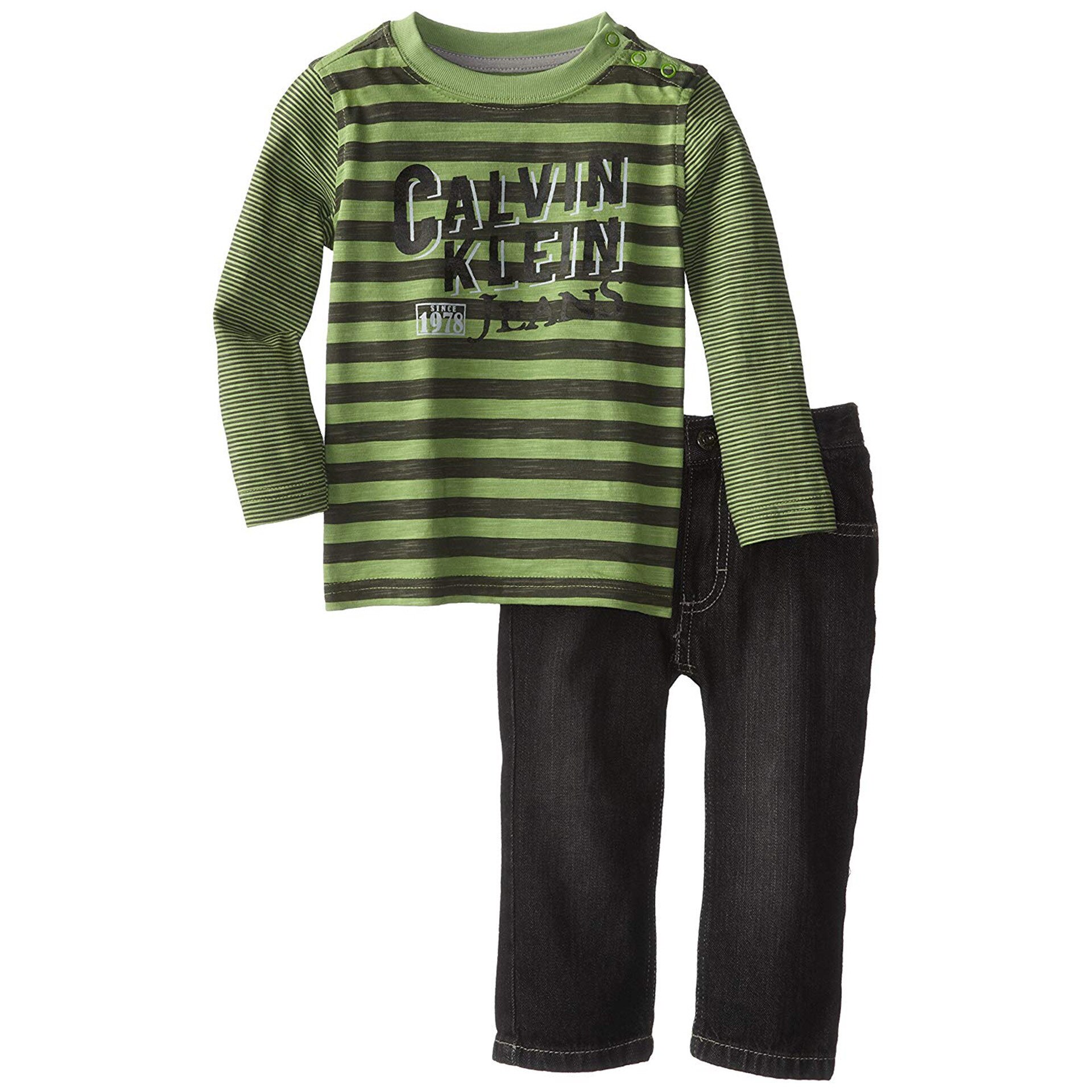 Set Bluza + Pantalon Jeans Negru , Calvin Klein Jeans, Baieti 12 luni