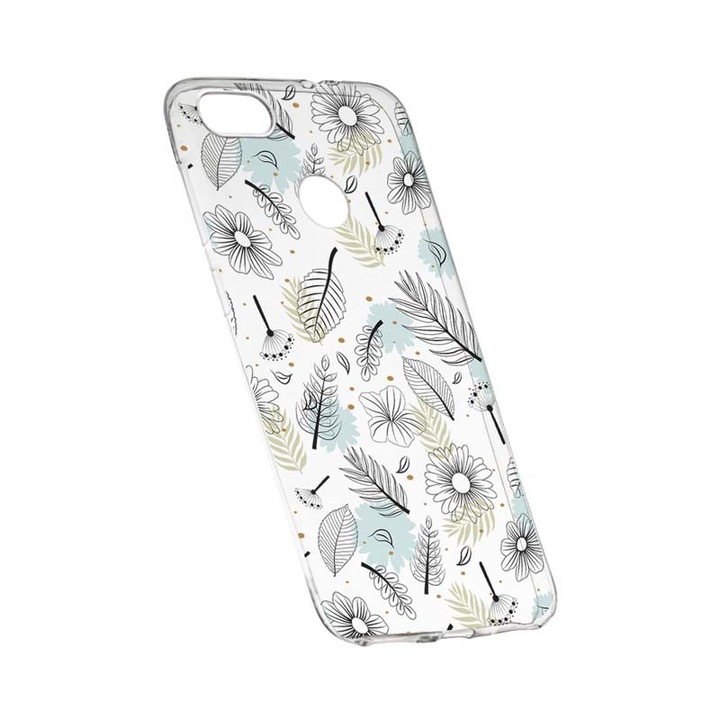 Силиконов калъф, прозрачен, тънък, цветя, HTC Desire 12 Plus