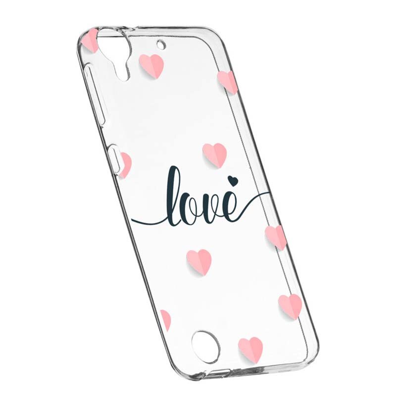 Husa Silicon, Transparent, Slim, Love Flying Hearts, HTC Desire 825