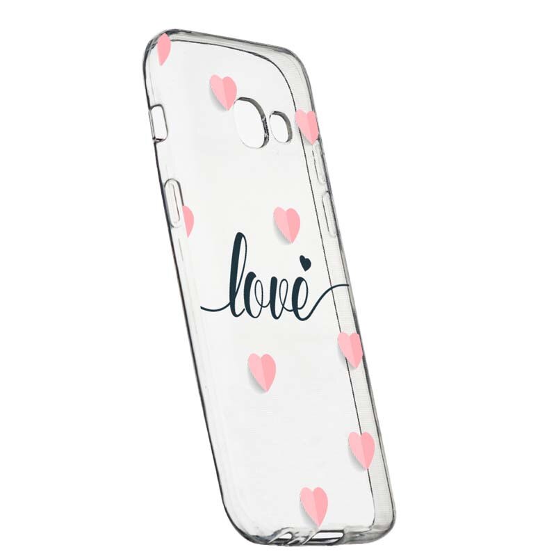 Husa Silicon, Transparent, Slim, Love Flying Hearts, Samsung Galaxy A3 2016