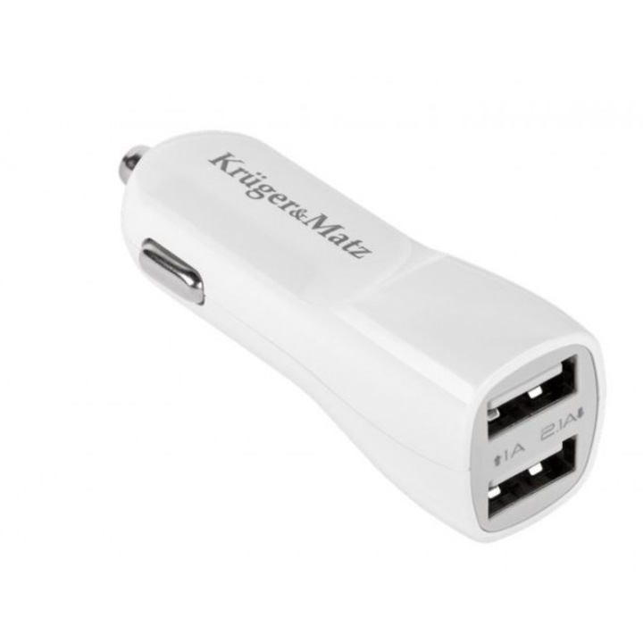 Krüger & Matz KM0018 autós töltő, 2 x USB, fehér