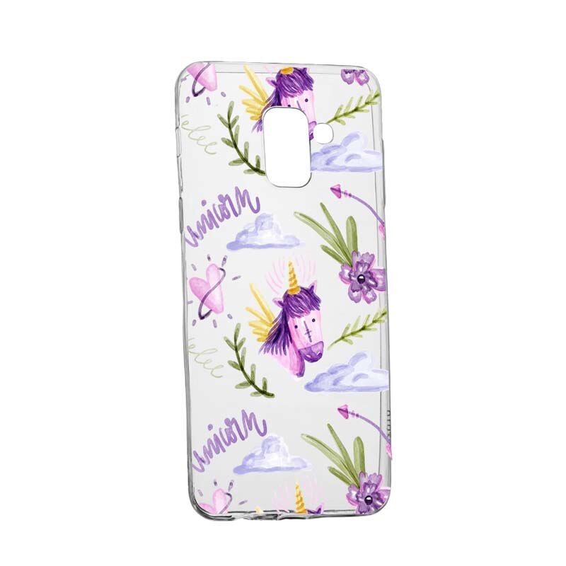 Husa Silicon, Transparent, Slim, Unicorn Pattern, Samsung Galaxy A8 2018 / A5 2018
