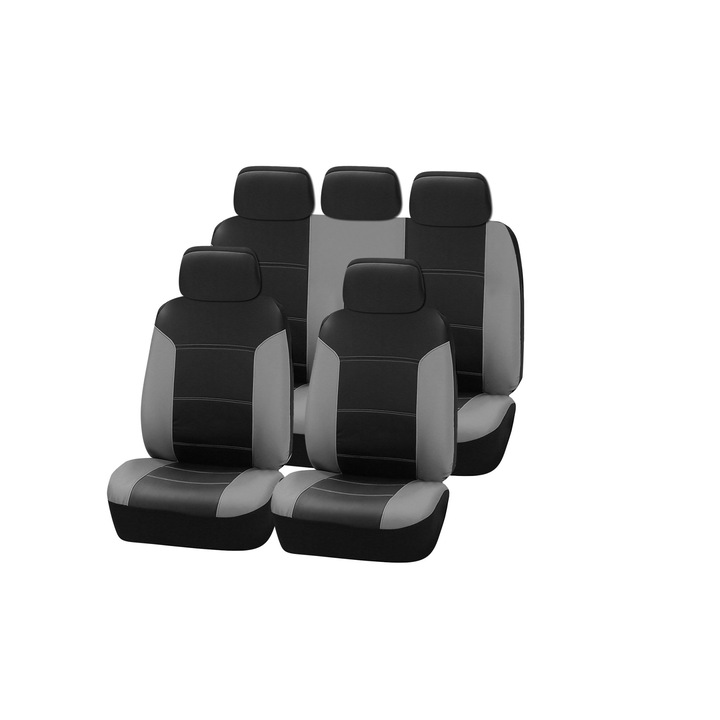 Set huse Scaune Auto Universale Piele ecologica Fexzon, Negru/Gri, 9 buc