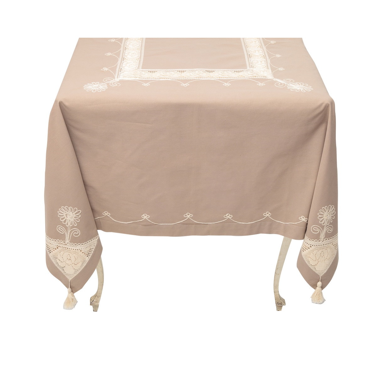 Fata de masa Valentini Bianco, 100% bumbac, culoare bej, 140x140 cm, BK004