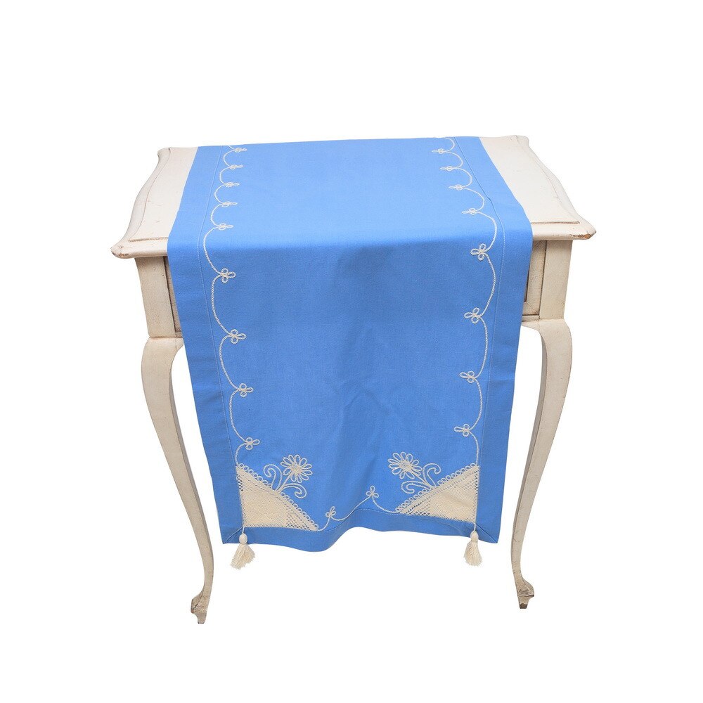 Fata de masa Valentini Bianco, 100% bumbac, culoare albastra, 90x90 cm, BK004