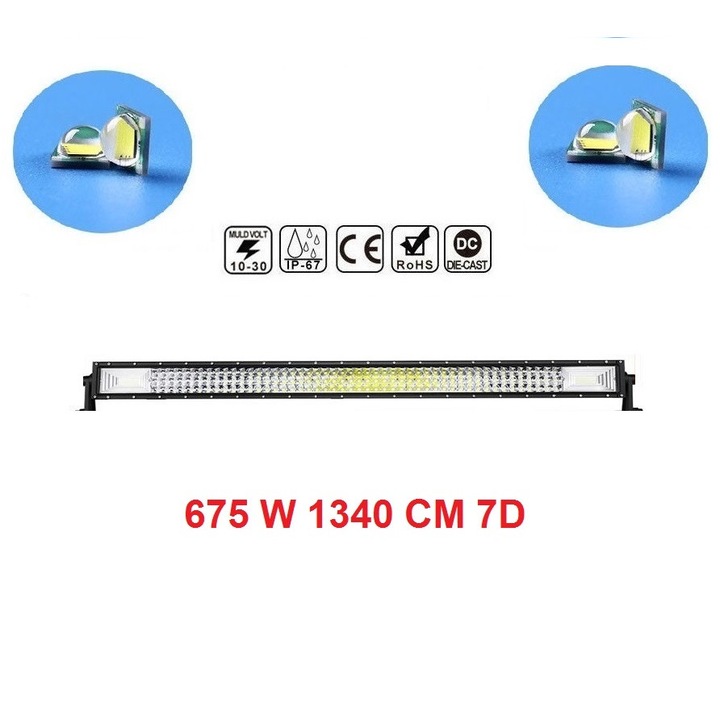 Led bar 675w, Lumina 7D, lumina spot si flood, alimentre 12-24v, Lungime 1340 mm