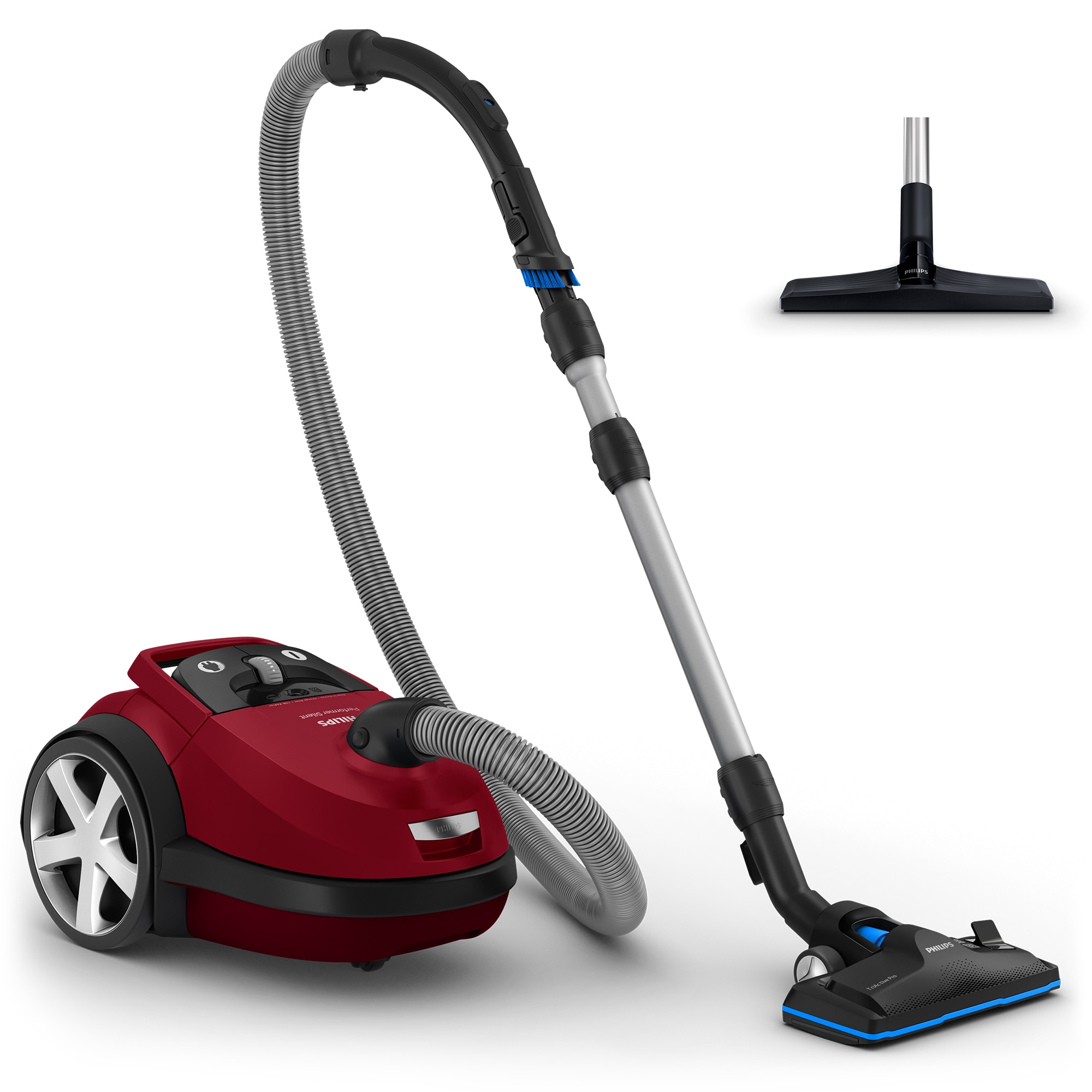 Aspirator cu sac Philips FC8781/09, 650 W, capacitate colectare 4 L, 21.5 kWh/an, Filtru anti-alergeni, Microfiltru, cap TriActive Pro, Tub telescopic metalic din 2 piese, rosu