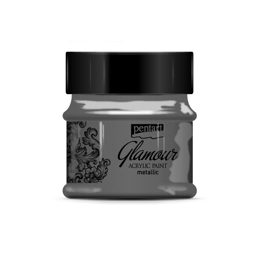 Vopsea acrilica metalizata GLAMOUR pe baza de apa Pentart - argintiu negru, 50 ml