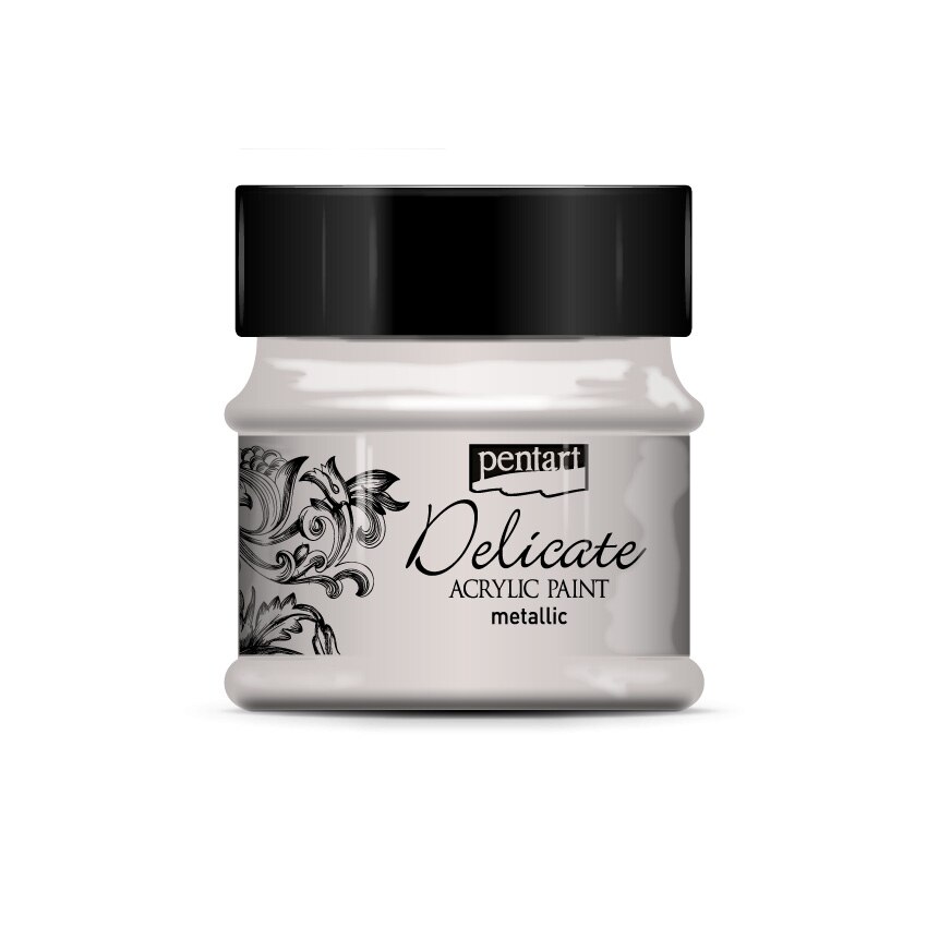 Vopsea acrilica metalizata DELICATE pe baza de apa Pentart - argintiu, 50 ml