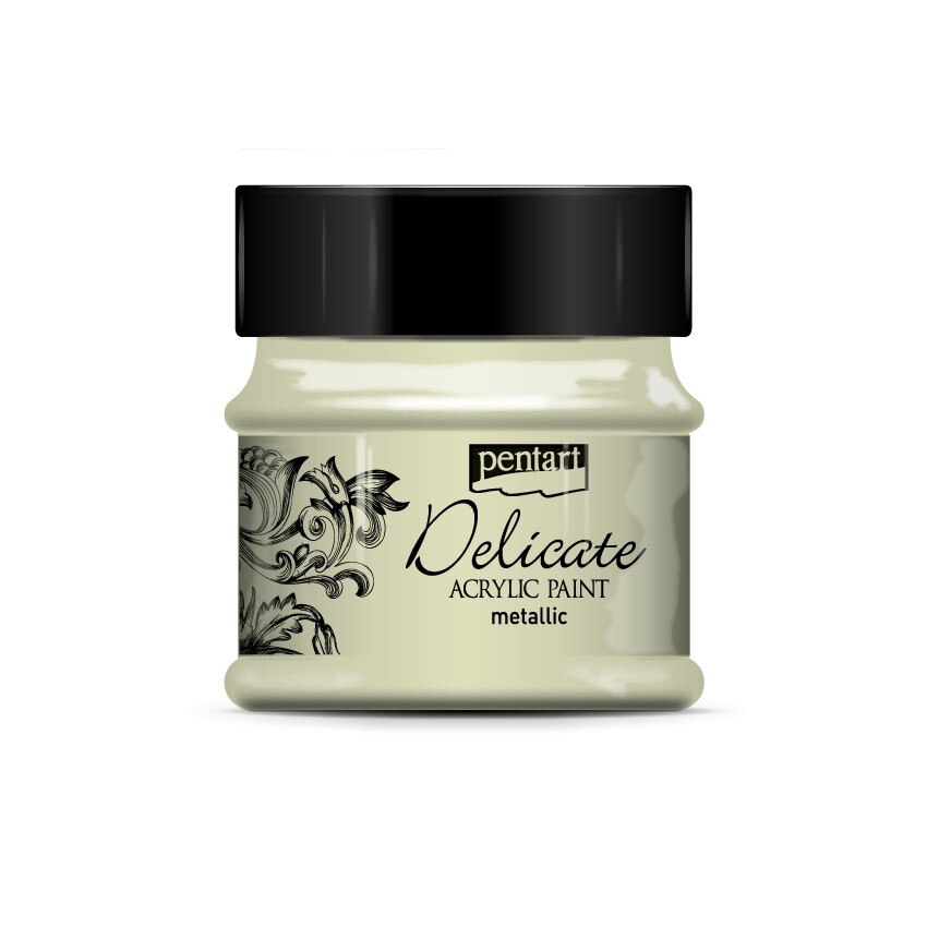 Vopsea acrilica metalizata DELICATE pe baza de apa Pentart - aur alb, 50ml