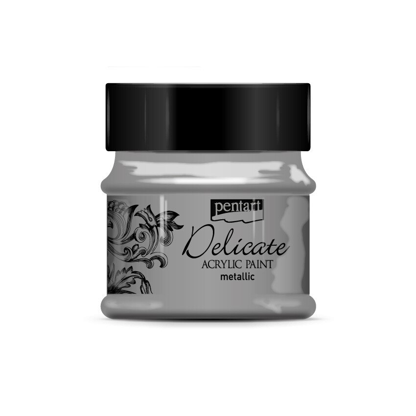 Vopsea acrilica metalizata DELICATE pe baza de apa Pentart - argint antic, 50 ml