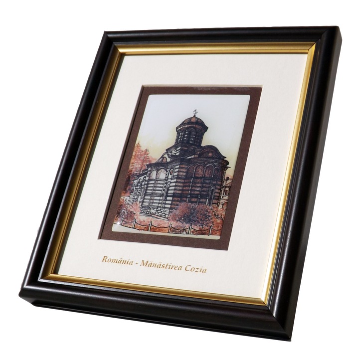 Tablou Manastirea Cozia , Colectia Manastiri din Romania de Poveste , Rasina 3D Design, Maro/alb, 18x15.5x2cm Brand