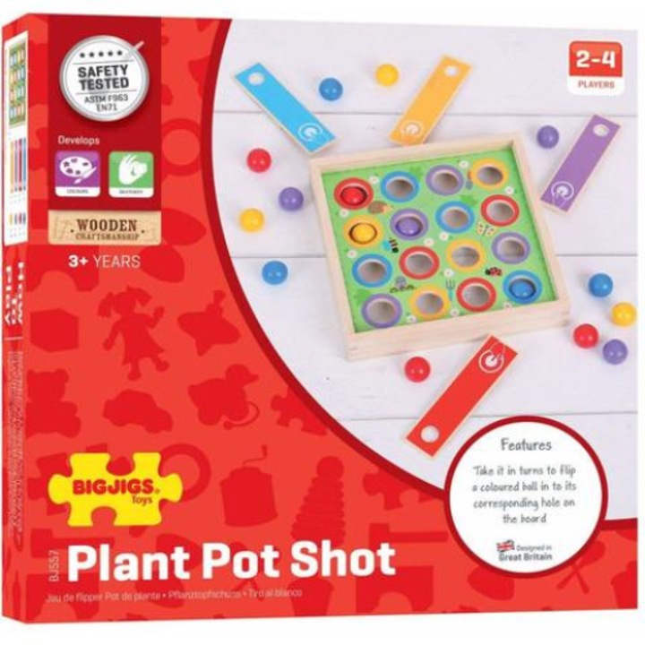 Joc de indemanare BigJigs - Bilute saltarete 4 lansatoare si 16 bile