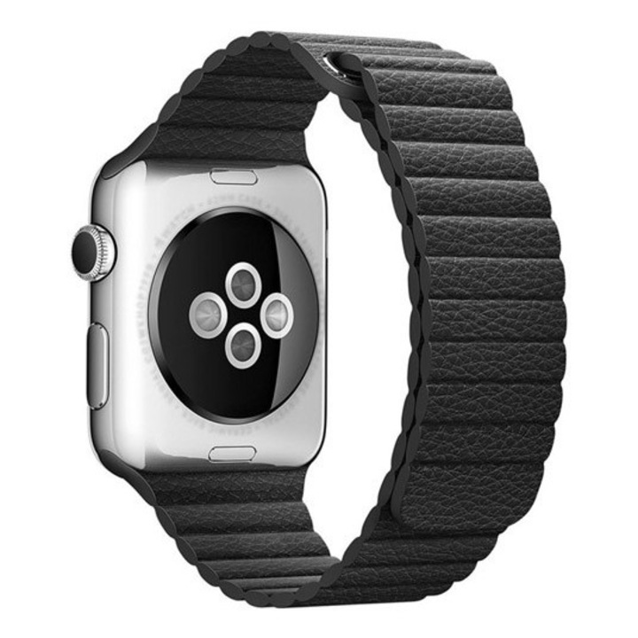 Curea din piele, Compatibila cu Apple Watch, Leather Loop, Negru, 38/40/41 mm