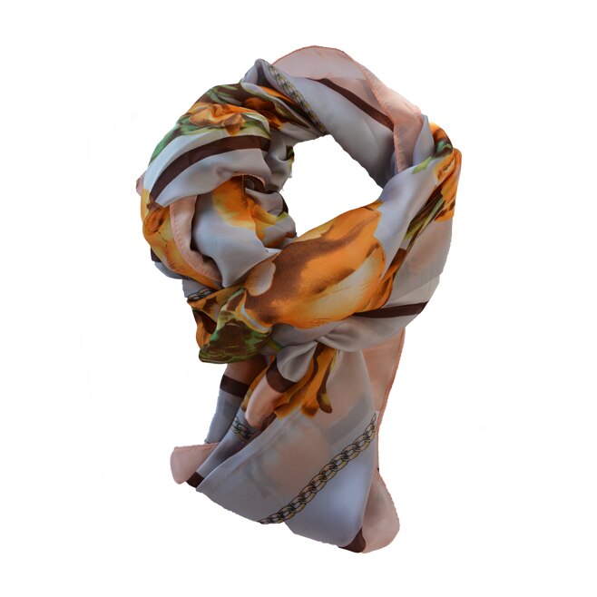 Esarfa chic, model elegant cu imprimeu floral multicolor,D&J Exclusive,Galben