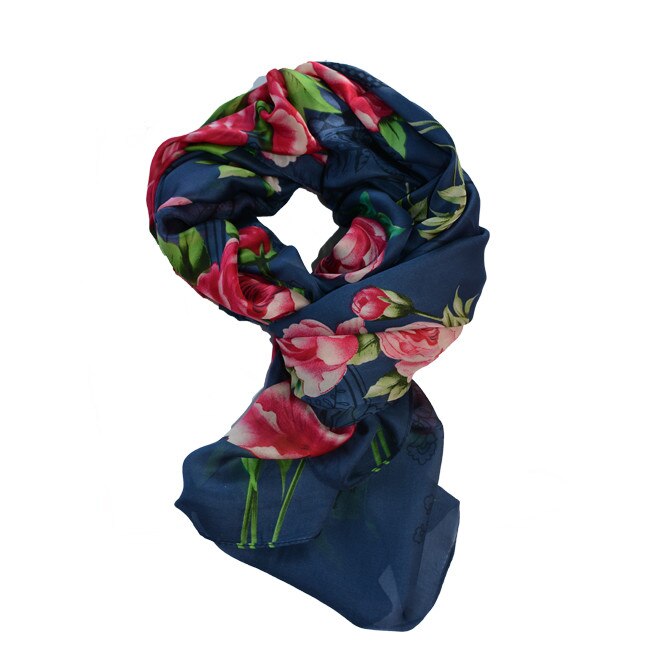 Esarfa fina cu model deosebit, D&J Exclusive, Bleumarin