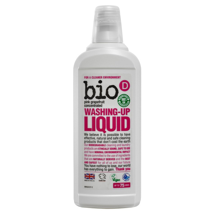 Detergent Biodegradabil, Lichid de vase cu Grepfrut, Bio-D, Vegan, 750 ML