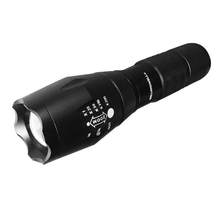 LED Фенер GadgetX Super Tac Light, Алуминий, 5000 LUX, 1800 Лумини, Черен