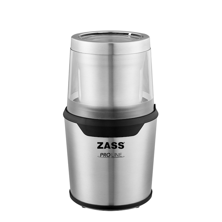 Кафемелачка Zass ZCG 10, Мощност 200W, Система 2 в 1 за кафе и подправки, Капацитет 85гр, Корпус от неръждаема стомана