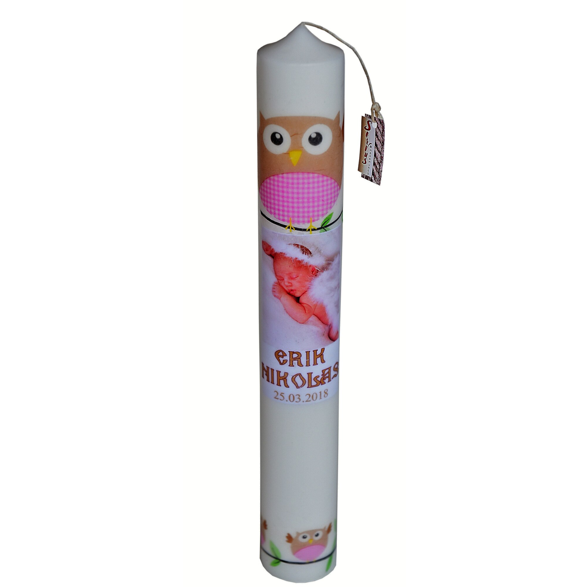 Lumanare Botez Fetite, Personalizata cu poza si nume