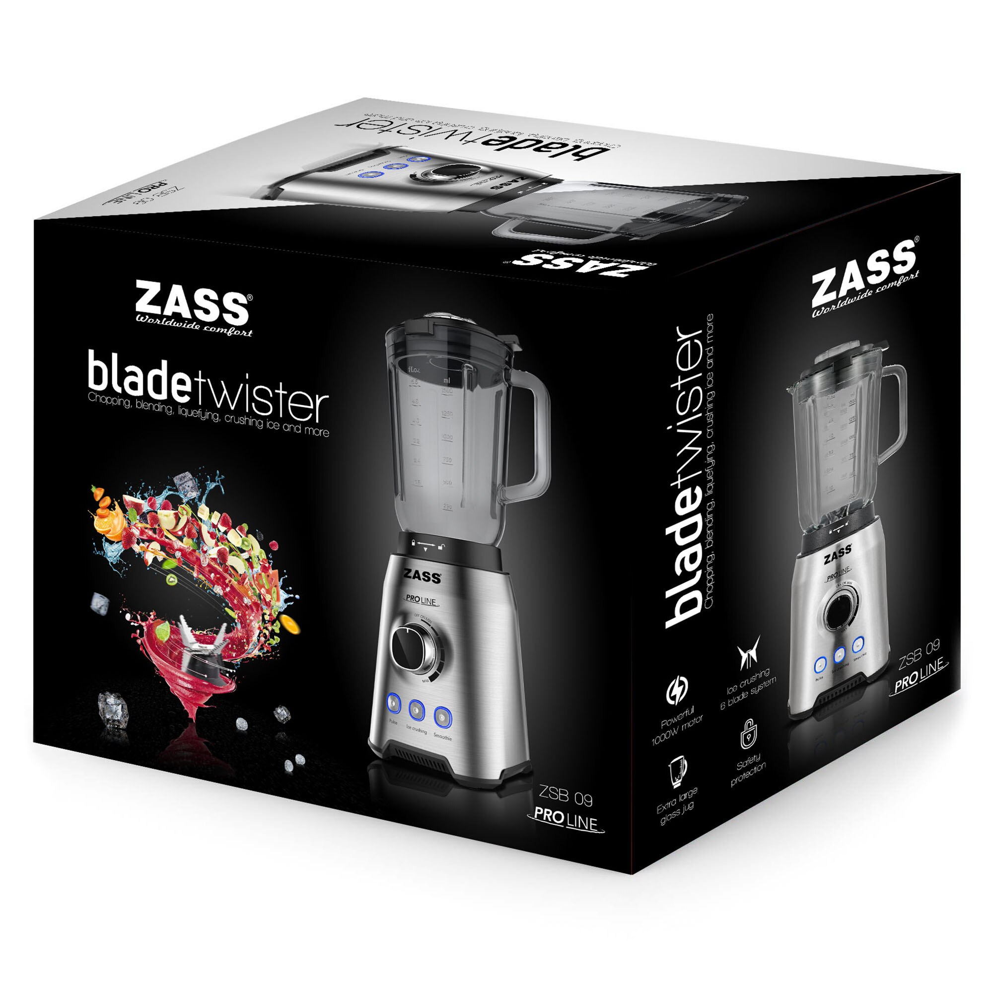 Blender de masa Zass ZSB 09, Putere 1000W, Capacitate 1,5L, Cutit