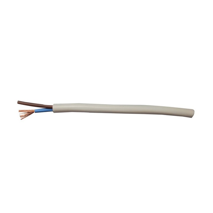 Cablu electric flexibil Romcablu tip MYYM 2 x 1.0, manta PVC, colac 100 m, Alb