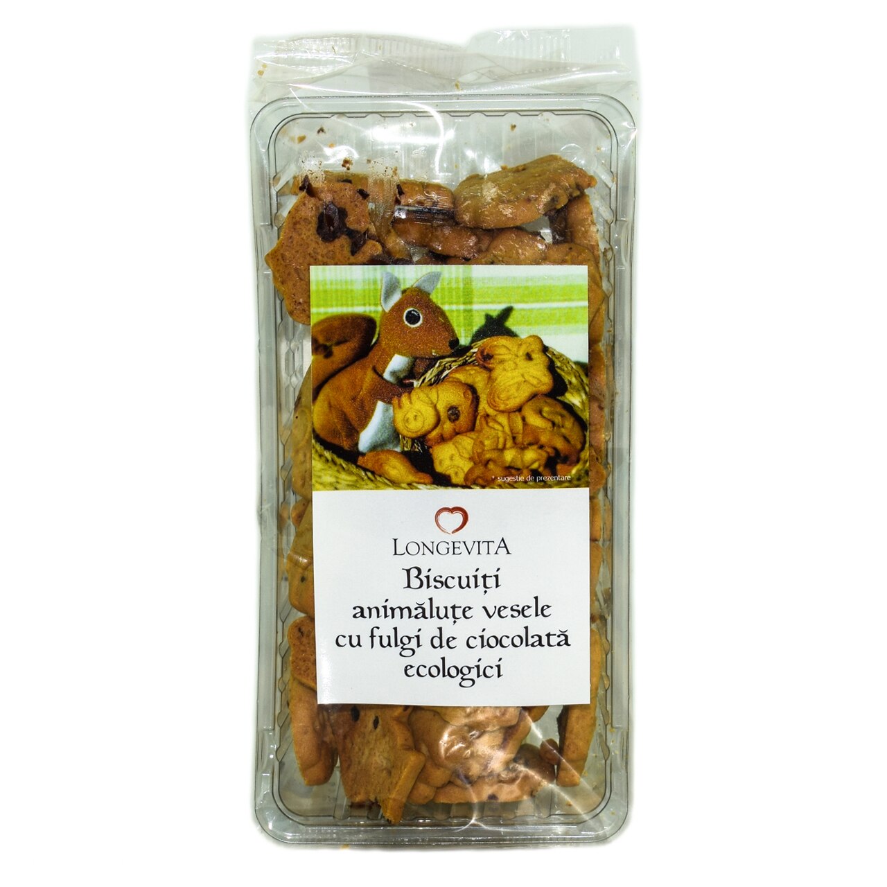 Biscuiti Animalute Vesele cu fulgi de ciocolata, Bio, 140g, Longevita