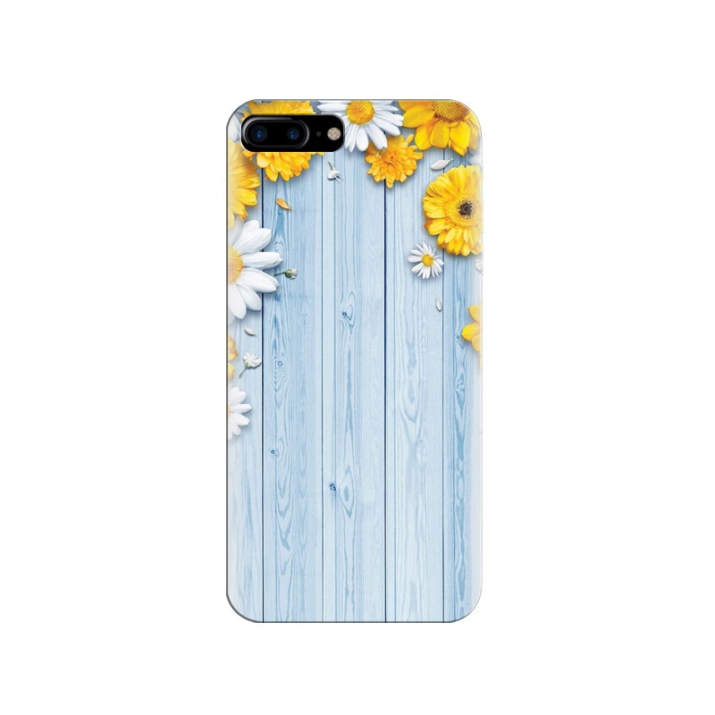 Husa silicon pentru Apple Iphone 7 Plus, Sunflower On Blue Wood