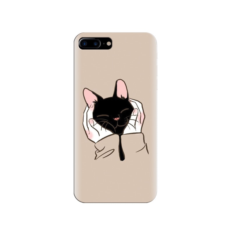 Husa silicon pentru Apple Iphone 8 Plus, Th Black Cat In Hands