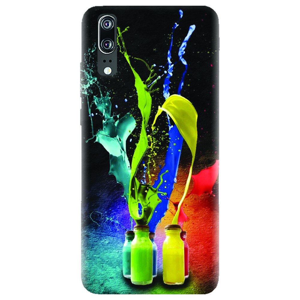 Husa silicon pentru Huawei P20, Abstract Color Bottles Splash