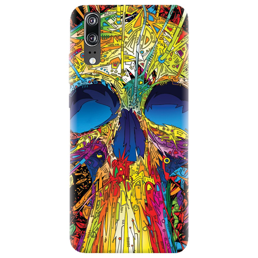Husa silicon pentru Huawei P20, Abstract Multicolored Skull