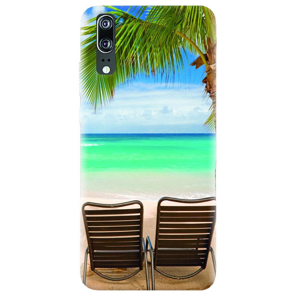 Husa silicon pentru Huawei P20, Beach Chairs Palm Tree Seaside