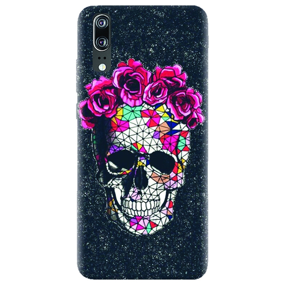 Husa silicon pentru Huawei P20, Colorful Skull Roses Space