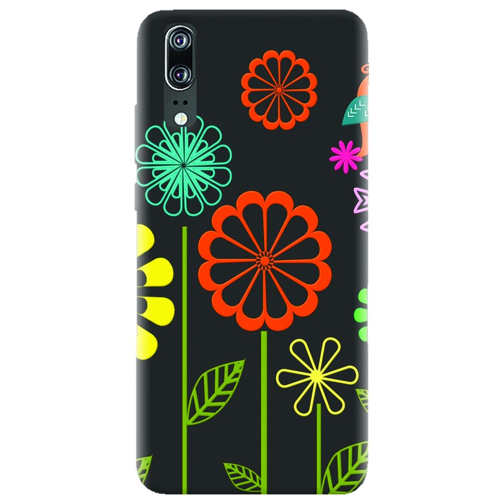 Husa silicon pentru Huawei P20, Colorful Spring Birds Flowers Vectors