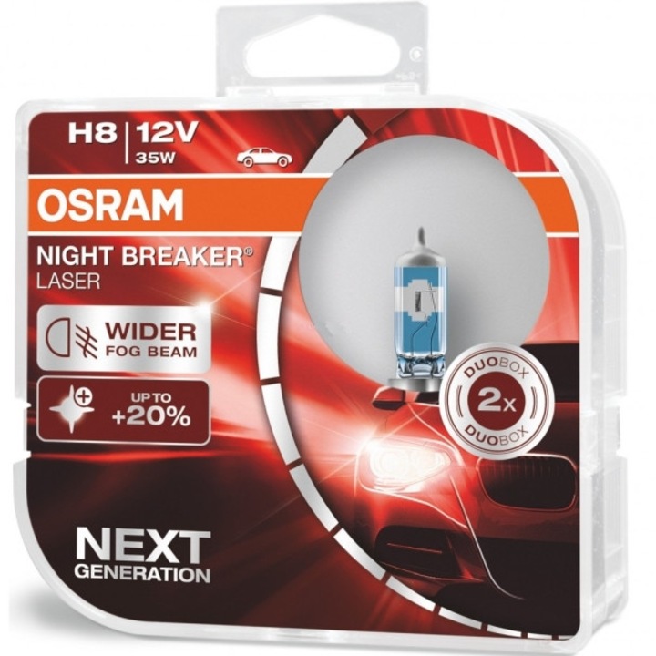Set 2 Becuri auto halogen Osram H8 Night Breaker Laser NEXT GENERATION +150%, 35W, 12V
