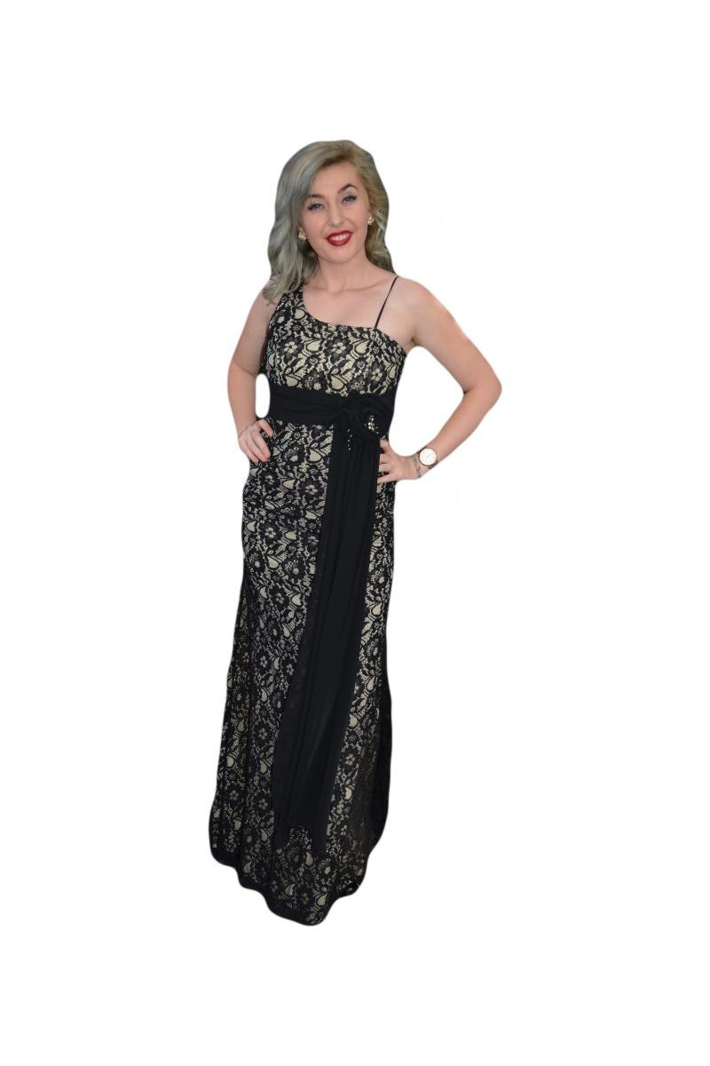 Rochie de seara chic cu parti din dantela rafinata, D&J Exclusive, Negru/Crem
