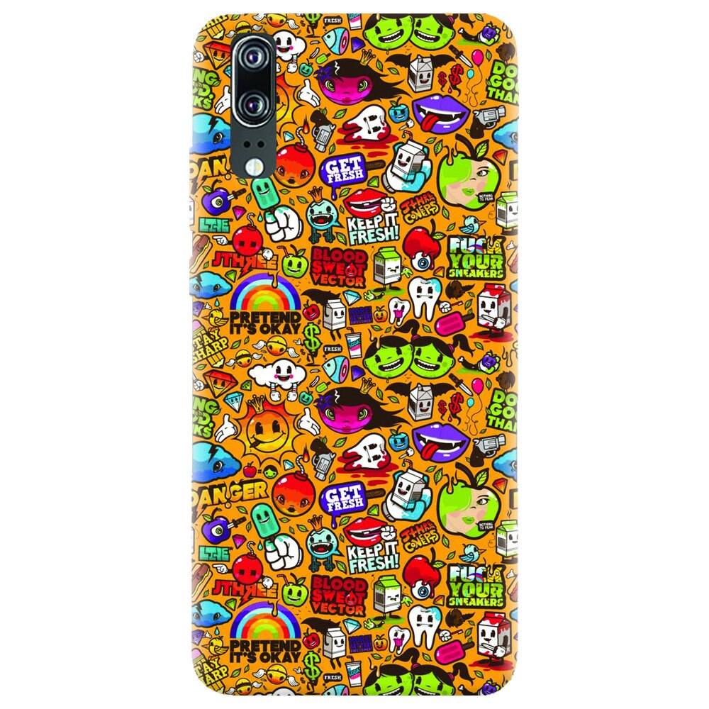 Husa silicon pentru Huawei P20, Colorful Sticker Illustrations