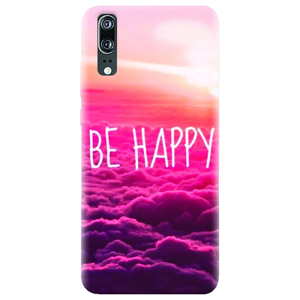 Husa silicon pentru Huawei P20, Be Happy Puffy Clouds