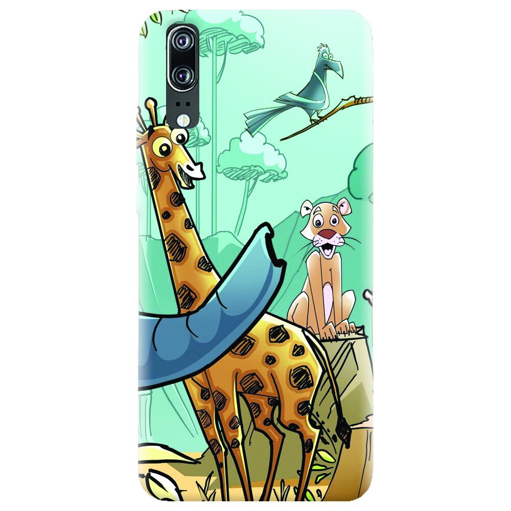 Husa silicon pentru Huawei P20, Children Drawings Elephants Giraffes Lions